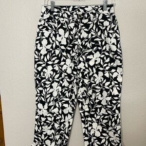LAUREN RALPH LAUREN Women's Floral Cropped Black and White Pants Size 8P